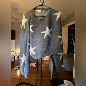 Altar’d State Gray Star Pattern Cropped Sweater